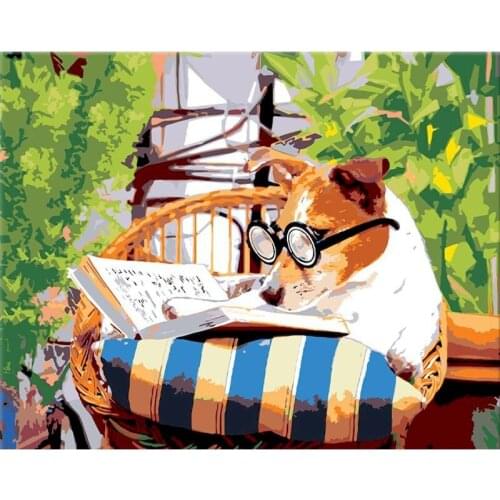 GATYZTORY Frame Dog Reading Animals DIY Painting By Numbers Modern Wall Art Canvas Painting Hand Painted Gift For Living Room Ar