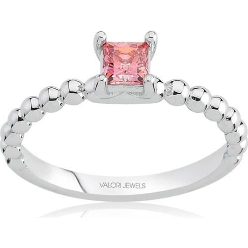Valori Jewels 0.40 Carat, Zirconia Fancy Pink Square Gemstone, Rhodium Plated, Sterling Silver Ring