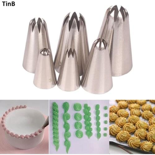 6pcs Stainless Steel Pastry Nozzles Cake Decorating Cupcake Cookie Icing Piping Tips Kitchen Confectionery Baking Tool Bakeware