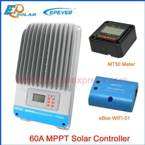 48V60Amp MPPT solar charge controller EPsolar brand ET6515BND with MT50 remote meter and ebox WIFI function 12v 24v 36v 48v auto