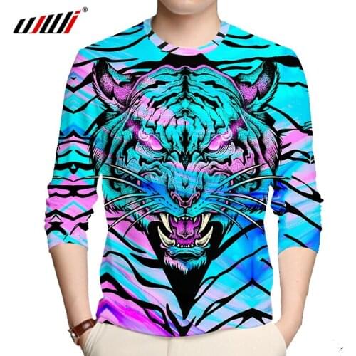UJWI Colorful 3D Printing Tiger Long-sleeved Tshirts Cool Loose Fashion Long-sleeved T-shirt Mens Long-sleeved Top Large Size