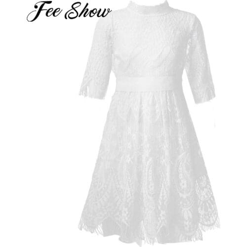 Princess Lace Flower Girls Dress Kids Tulle Girls Pageant Dresses Wedding Party First Communion Dresses Petites Filles Robes