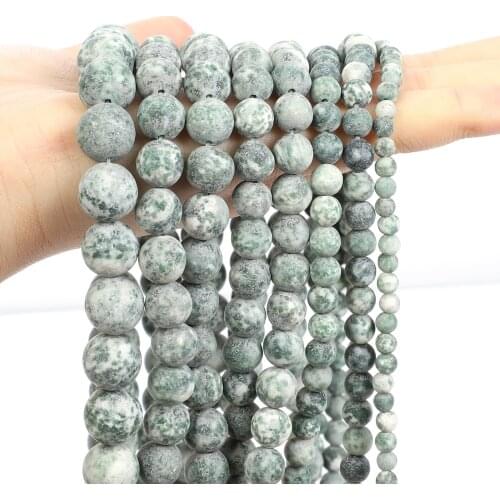 Frosted Green Dot Agate Onyx Natural Stone Beads Round Loose Spacer Bead for Jewelry Making DIY Charm Bracelets Necklace 4-12MM
