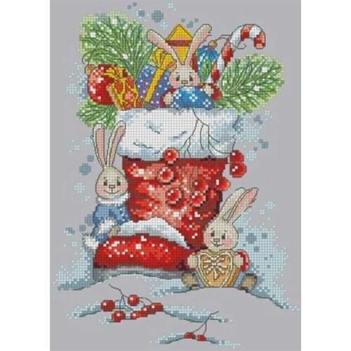 Bunny in Christmas Boots patterns Counted Cross Stitch 11CT 14CT DIY Chinese Cross Stitch Kits Embroidery Needlework Sets