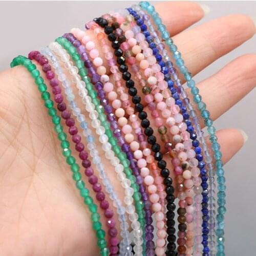 Natural Semi-precious Stones Faceted Beads 3mm Fluorite Lapis Lazuli DIY for Jewelry Making Necklace Bracelet Accessories Gift