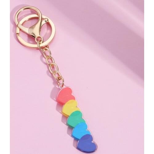 New Design Keychain Colorful Heart To Heart Key Ring Acrylic Key Chains Sweet Gifts For Women Girls DIY Jewelry Handmade