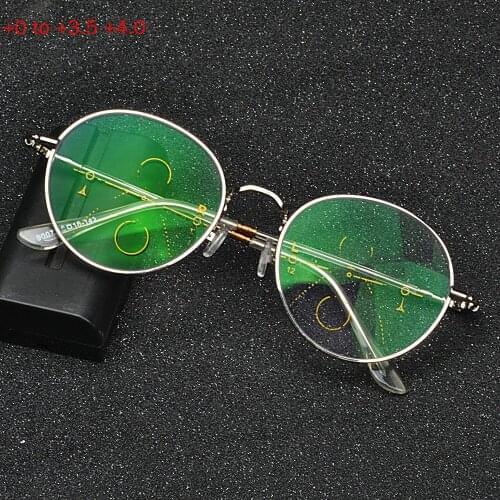 MINCL Computer Reading Glasses Blue Light Blocking Progressive Multifocus Reading Glasses Men Round Metal Eyeglasses Frames NX