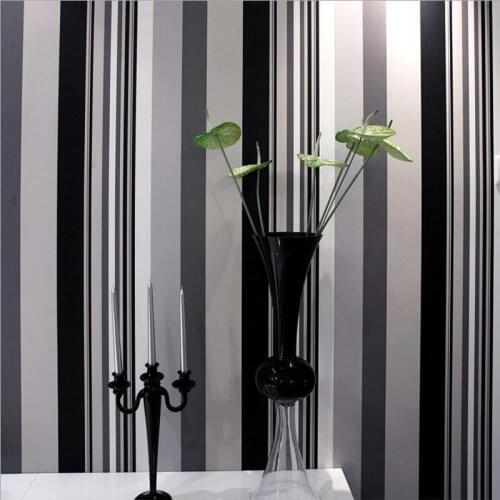 Q QIHANG Modern Black and White Stripes Environmental Living room Bedroom Study Non-woven Wallpaper 0.53m*10m=5.3m2