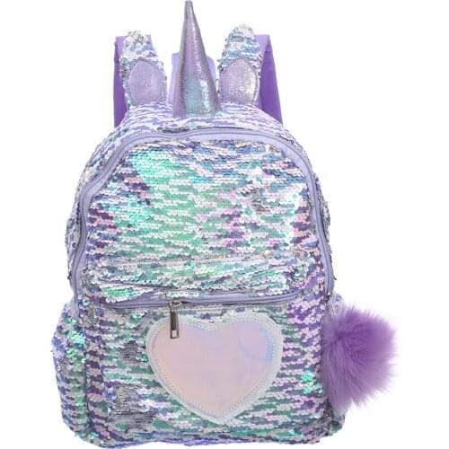 Girls Sequins Unicorn Backpack Heart Hologram Childrens School Bags Large Capacity Cute Kids Back Pack Mochila Christmas Gifts