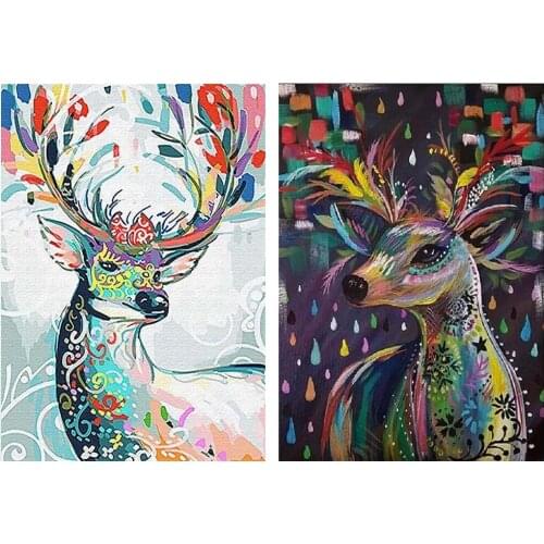 Modern Abstract Colorful Animal Elk Canvas Painting Wall Art Watercolor Picture Poster Print Wallpaper Living Room Decoration