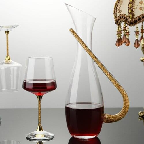Light Luxury Gold Foil Crystal Red Wine Glass Gyro Rotating Decanters Kit Glass Wine Goblet High-End Wine Set