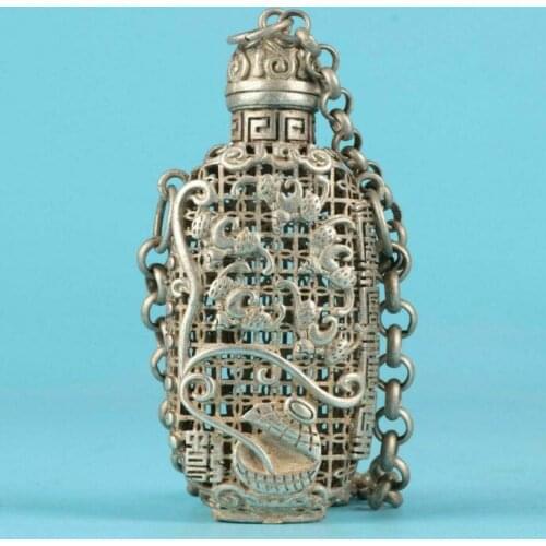 UNIQUE CHINA TIBET SILVER SNUFF BOTTLE PENDANT HOLLOWED-OUT LOTUS MASCOT HOME s