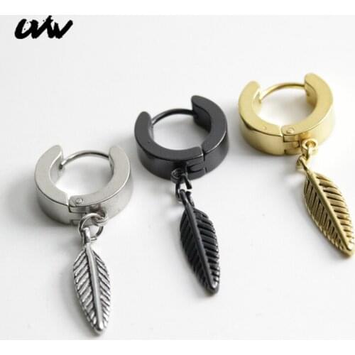 UVW453 2pc Punk Stainless Steel Hoop Earrings for Women Men Ear Clip Leaf Dangle Earrings Pendientes Brincos Cool Gift