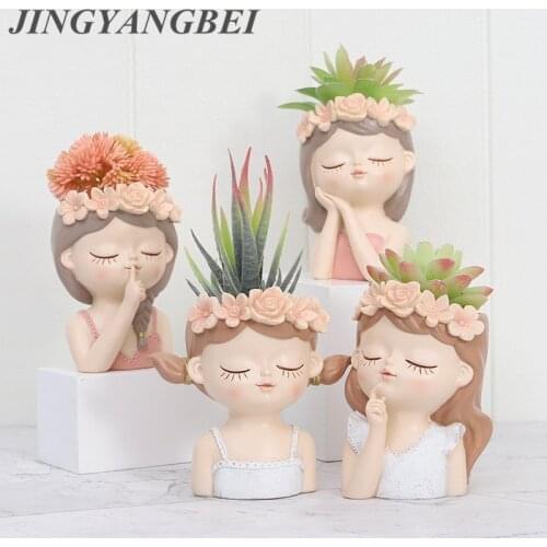 Wreath Fairy Flower Pot Artificial Plants Resin Girl Vase Succulent Planter Pot Bonsai Cactus Home Wedding Decoration Craft