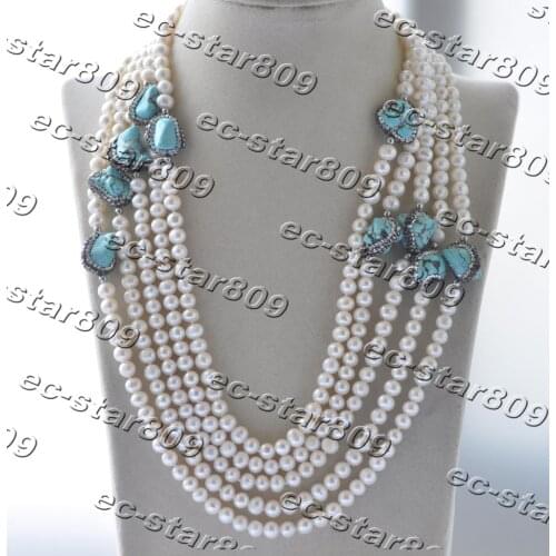 Z11306 50“-100" 18mm White Round Pearl Baroque Green Turquoise CZ Necklace Women Fine Jewelry