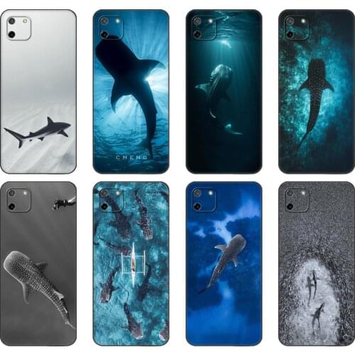 Black tpu Case For OPPO Realme C11 C20 C21 Case Back Cover Bumper Ocean Whale Shark Swimming Luxury