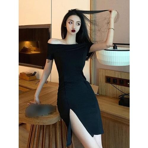 ZC2661 2020 summer new women fashion sexy One word neck temperament split off-the-shoulder dress cheap wholesale