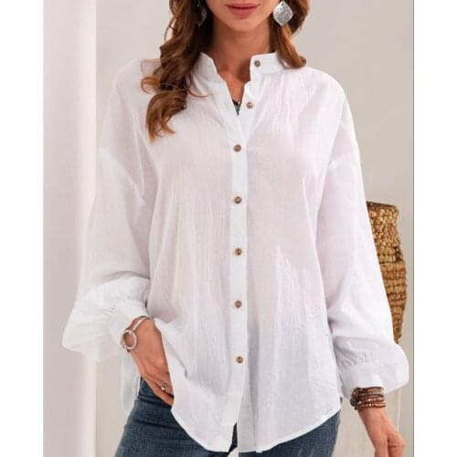 Sexy White Shirt Womens 2021 New Long-sleeved Cotton and Linen Commuter Solid Color Breathable All-match Blouse