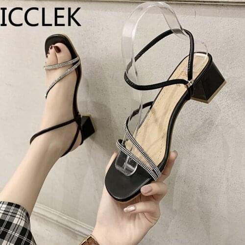 2021 Hot Spring and Autumn High Heels Sandals Peep-toe Ladies Square High Heels Korean Gladiator