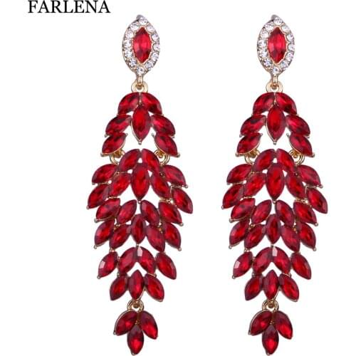 FARLENA Wedding Jewelry Leaf shape Crystal Rhinestones Drop Earrings for Women Bridal long Party Earrings