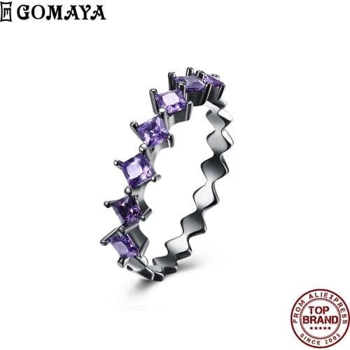GOMAYA Purple Rhombus Clear Zircon Rings For Women Charm Romantic Finger Ring Anniversary Birthday Party Gift Fashion Jewelry