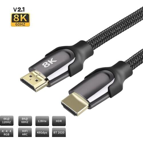 1M 2M 3M HDMI-compatible 2.1 Cable 8K 60Hz 4K 120Hz 48Gbps ARC Video Cord for Xiaomi Xbox PS5 PS4 Chromebook Laptops Projector