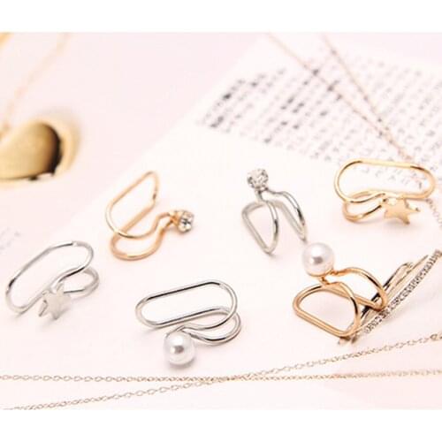 10 PCS ms pearl earring single ear clip drill star temperament U ear clip earrings sunflower diamond