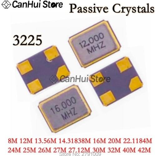 10PCS SMD 3225 Passive Crystal Oscillator 8M 11.0592M 12M 13.56M 14.31838M 16M 20M 22.1184M 24M 25M 26M 27M 30M 32M 40M 48M/MHZ