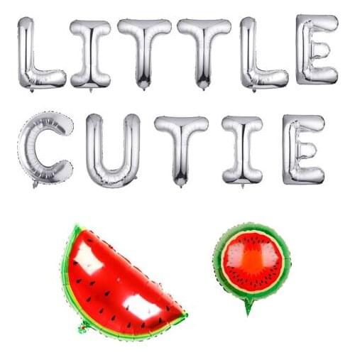 13Pcs Little Cutie Balloons, Watermelon and Letters Aluminum Foil Balloons Kit, Hey Cutie Fresh Watermelon Fruit Themed Party