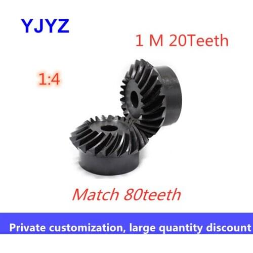 2pcs 8mm 1:4 Bevel Gear 1 Modulus 20 Teeth 90 Degree Drive Commutation Steel Gears Screw Hole M4 Match 80teeth