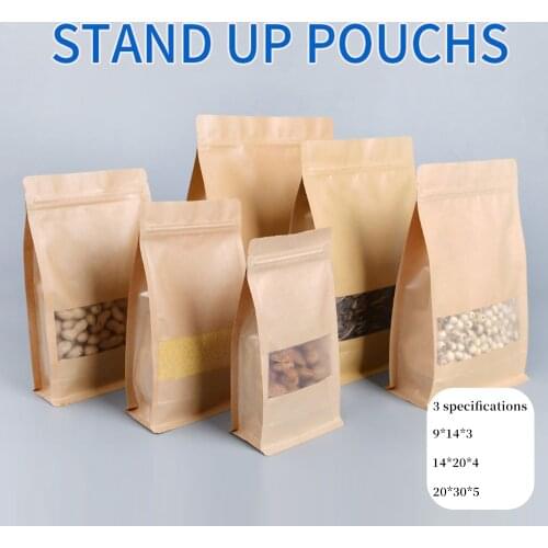 50Pcs Kraft Paper Bag Gift Packing Bags Biscuit Candy Food Cookie Bread Seen Snacks Gift Bag Container Baking Takeaway Pouch