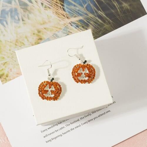 8Seasons Fashion Halloween Earrings Full Crystal Stud for Girls Fashion Rhinestone Pumpkin Charms For Women Jewelry Gift,1Pair