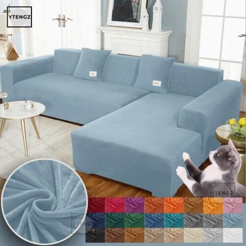 Velvet Sofa Cover Solid Color Sofa Covers for Living Room Elastic Couch Cover 3 Seater Slipcover Housse Canapé Angle