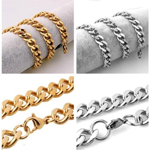 Basic Punk Style Mens 316L Stainless Steel Curb Cuban Link Chain Necklace Halloween Jewelry Gift 11mm 7-40inch