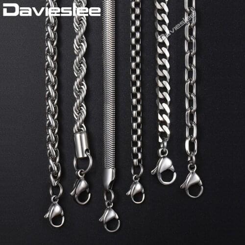 Davieslee 5mm Necklaces For Men Silver Color Stainless Steel Mens Necklace Chain Curb Wheat Rolo Link 5mm 18-26inch LKNN2