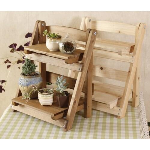 Installation-Free Pine Wooden Plant Stand 2 Tiers Flower Pot Rack Planter Display Holder Balcony Garden Courtyard Decor