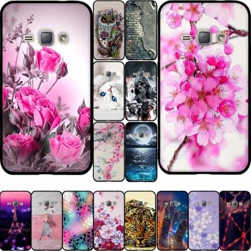 Soft TPU Case For Samsung Galaxy J1 2016 J120 J120F SM-J120F Back Cover 360 Full Protective Printing Black Case Cover Flower