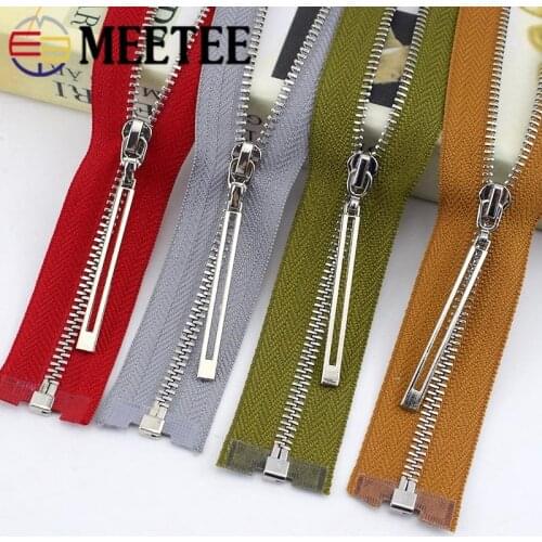 Meetee 2/5pcs 20cm Close-end 40/50/60/70cm Open-End 3# Metal Zipper Silver Tooth Zip DIY Bags Purse Garment Sewing Accessories