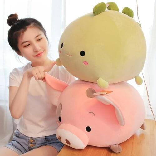 Cute Forest Animals Stuffed Plush Dolls Dinosaur Pig Elephant Shiba Inud Dog Plush Toys Soft Fat Pillow Cushion Kawaii Kids Gift