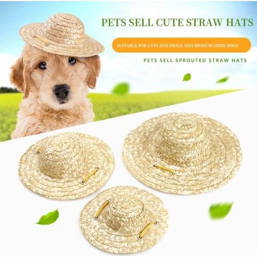 Fashion Pet Dogs Straw Hat Sombrero Cat Sun Hat Beach Party Straw Hats Dogs Adjustable Buckle Multicolor Pet Straw Dog Cat Hat