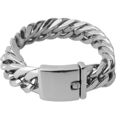 Granny Chic Double Curb Cuban Chain Bracelet Mens 316L Stainless Steel Wristband Bangle Silver Color 16mm Buddha Bracelet