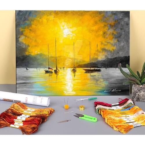 Oil Painting Style Printed Canvas 11CT Cross-Stitch Embroidery Kit DMC Threads Craft Hobby Handmade Sewing Design Jewelry