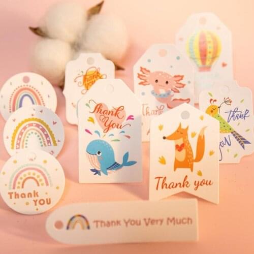 New! Cartoon Fox Rainbow Thank You Gift Tags DIY Kid Birthday Party Paper Hang Tags Decorations Cute Animal Label Hang Tag Cards