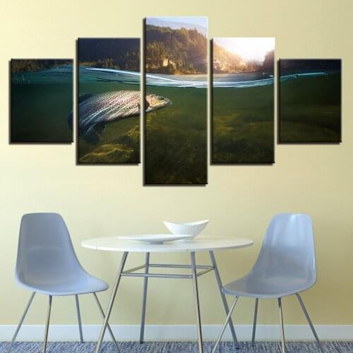 Prints Wall Art Modern Canvas Painting Decor 5 Panels Bottom Of The Sea Fish Landscape Picture Cheap Modular Poster Unframed