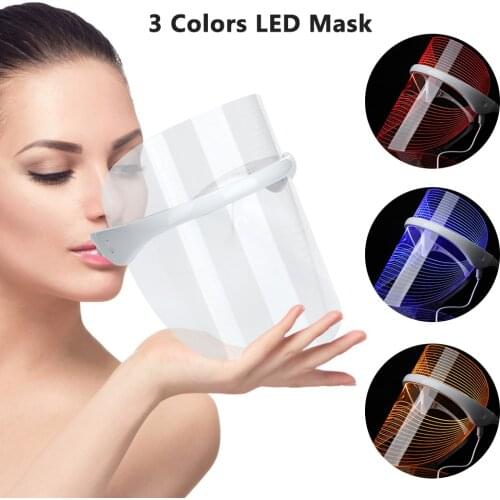 Rechargeable 3 Colors LED Photon Light Therapy Facial Mask Skin Tighten Photonic Lighten Melanin Whitening Anti-Aging Skin Care