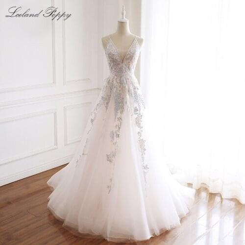 Real Photos V-neck A-line Wedding Dresses 2020 Floor Length Vestido de Novia Lace Appliques Sleeveless Beaded Bridal Gowns