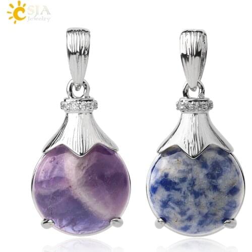 CSJA Natural Crystal Stone Cabochon Pendant Round Small Crown Rhinestone Pendants for DIY Necklace Women Girl Charm Jewelry G552