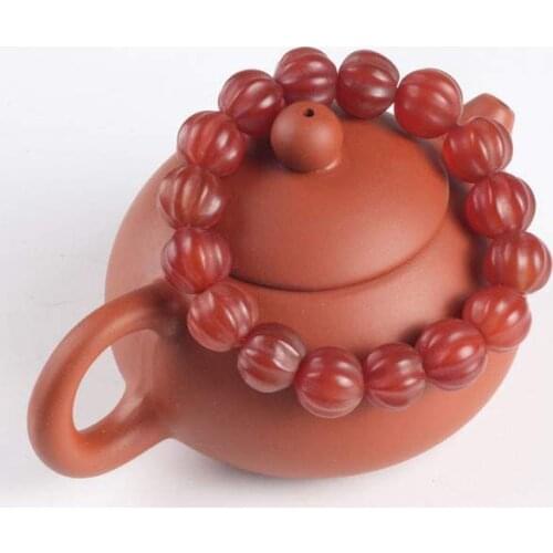 Natural handmade grade a old red agate pumpkin Bead Bracelet hand frosted agate