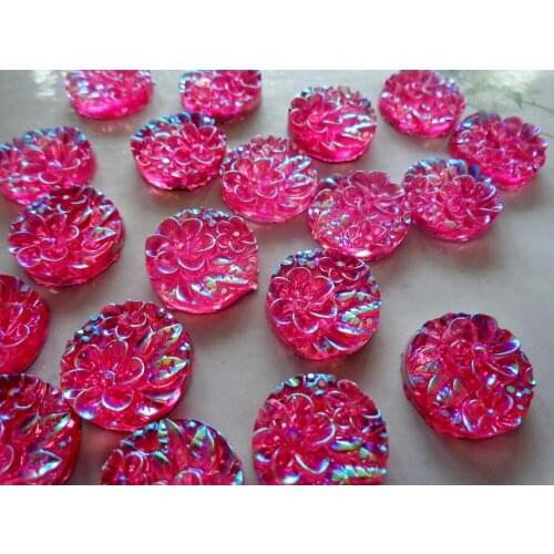 Sew On Rose red AB colour resin stones Round 16mm Surface of a flower crystal resin flatback strass 100pcs/lot