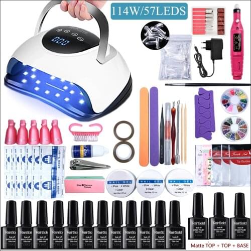 Professional Manicure Kit 12pcs Complete Nail Polish, Beginner, Home, New Beginner Phototherapy Machine Lamp